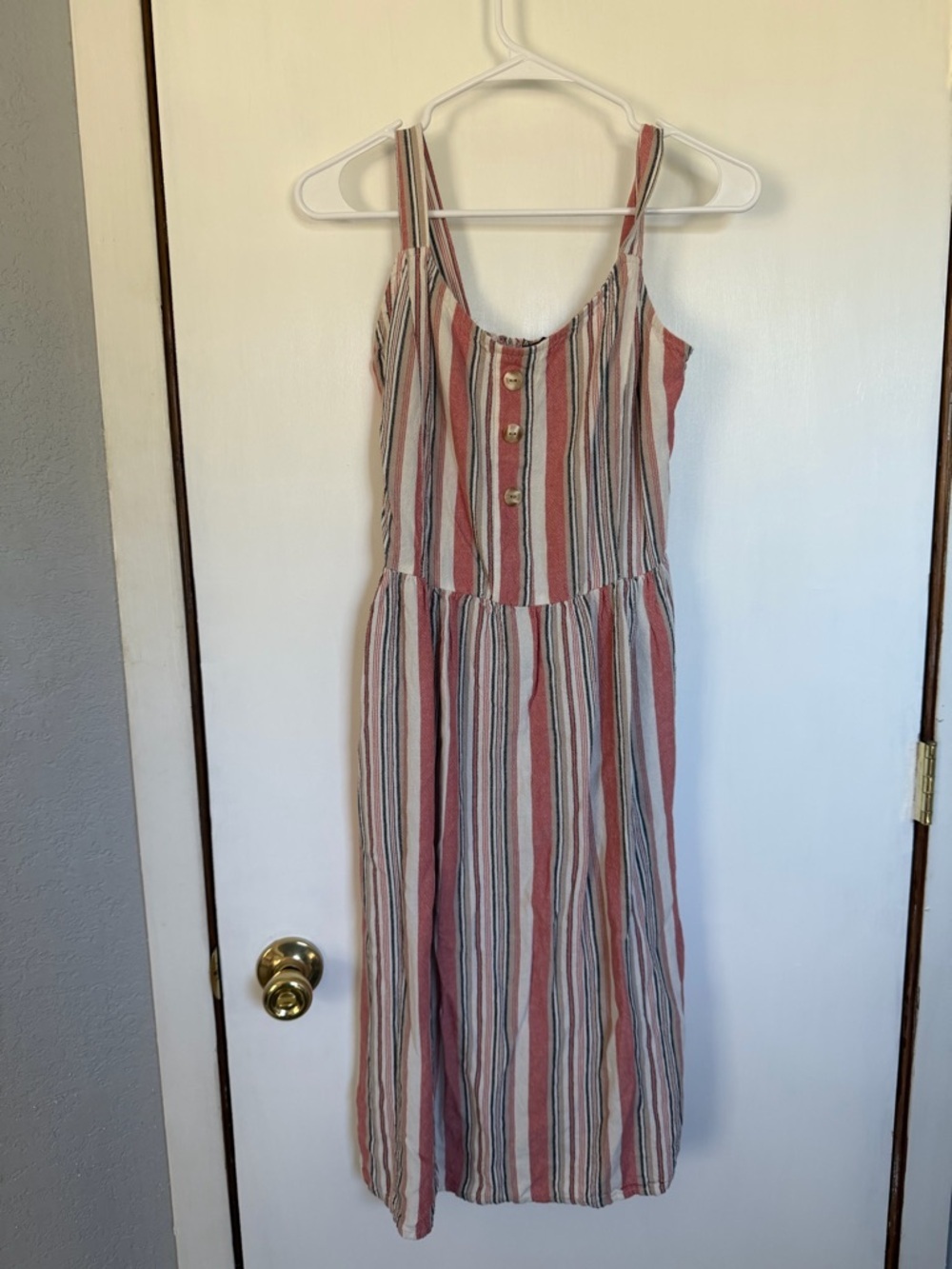 Striped Pink Midi Sundress with Button-Front